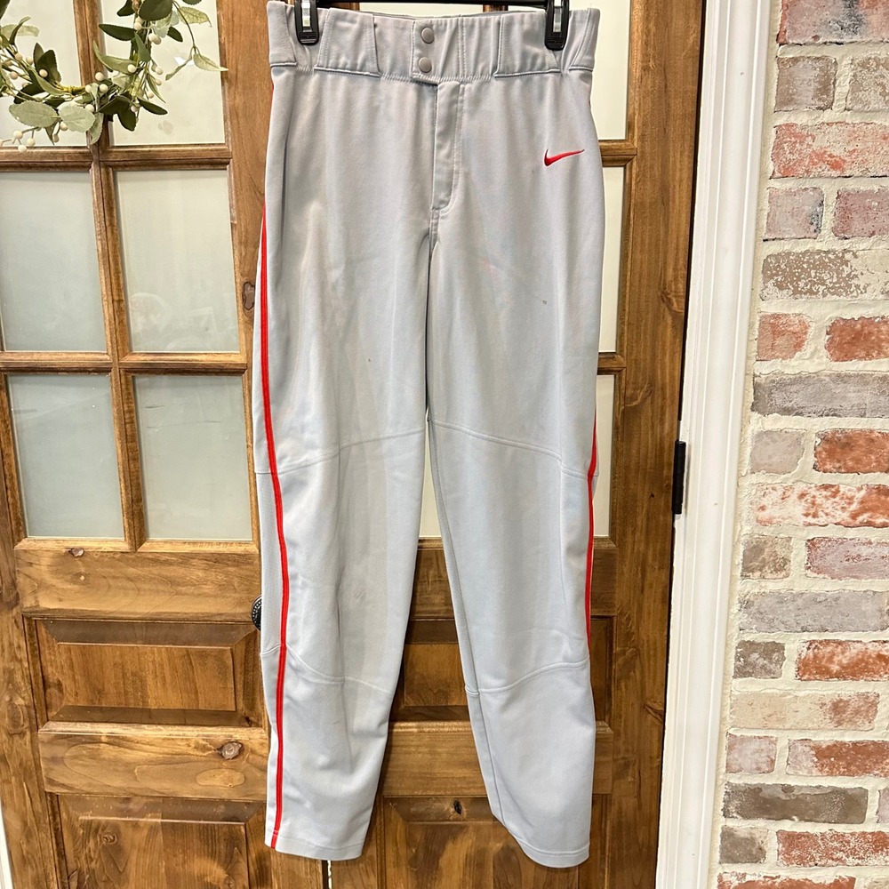 Nike Men's Baseball Pants Gray Red Stripe Size S BQ6435‎ 056